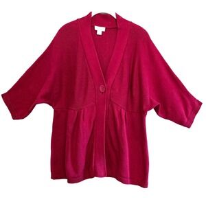 Christopher & Banks Women's XL Fuchsia Cotton Short Sleeve Empire Waist Cardigan